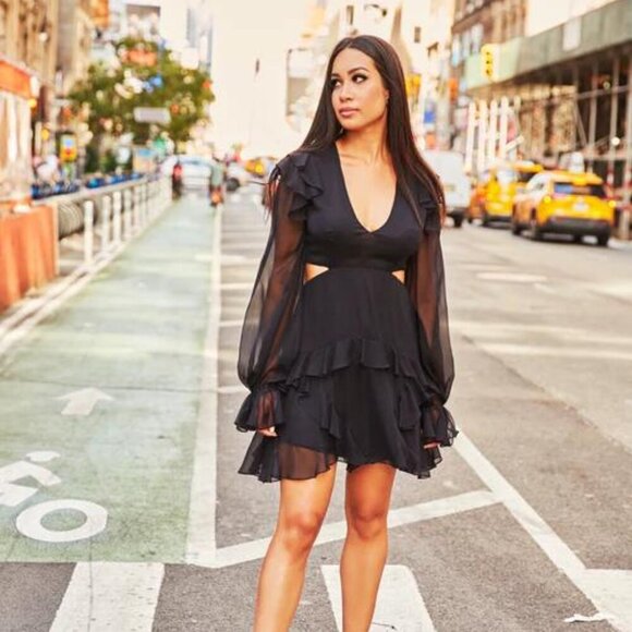 Angelance Luxury Pure Silk Chiffon Cut Out Black Dress Adjustable Back M - Picture 4 of 6